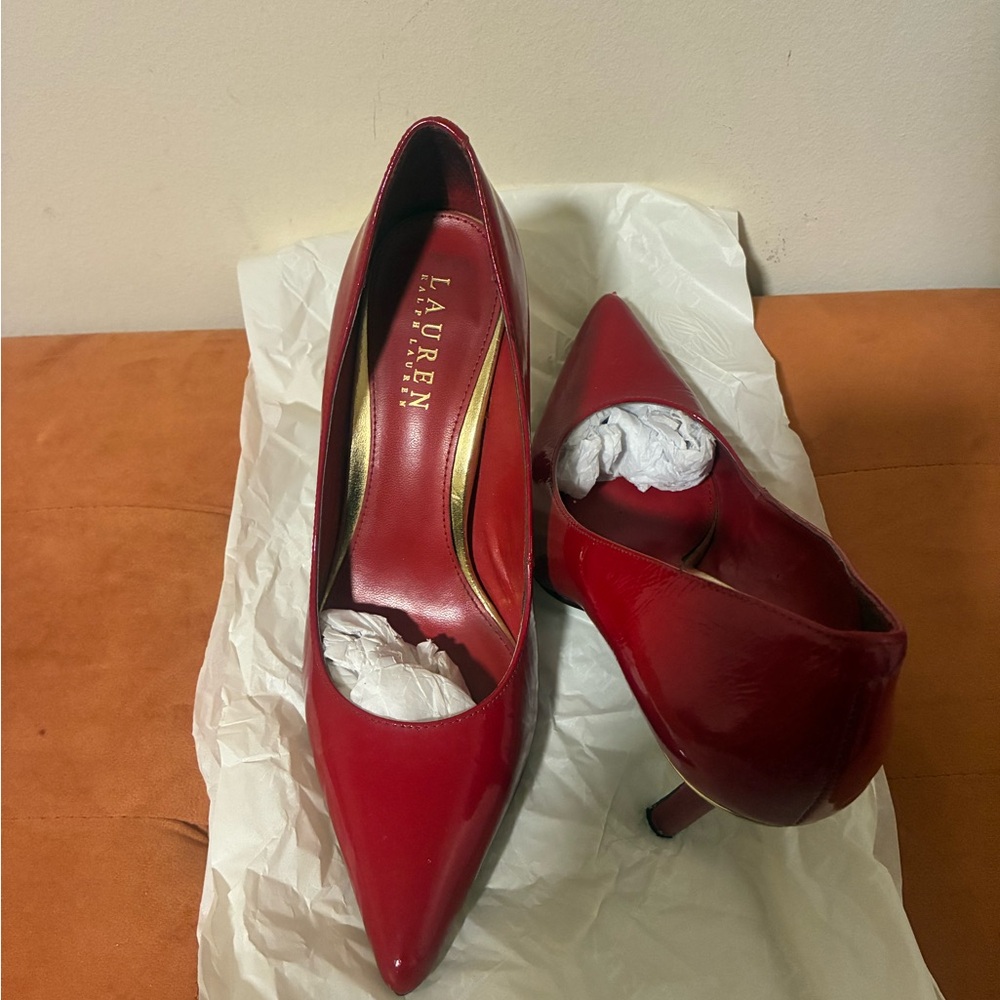 Lauren Ralph Lauren Red Pointed-Toe Leather Pumps